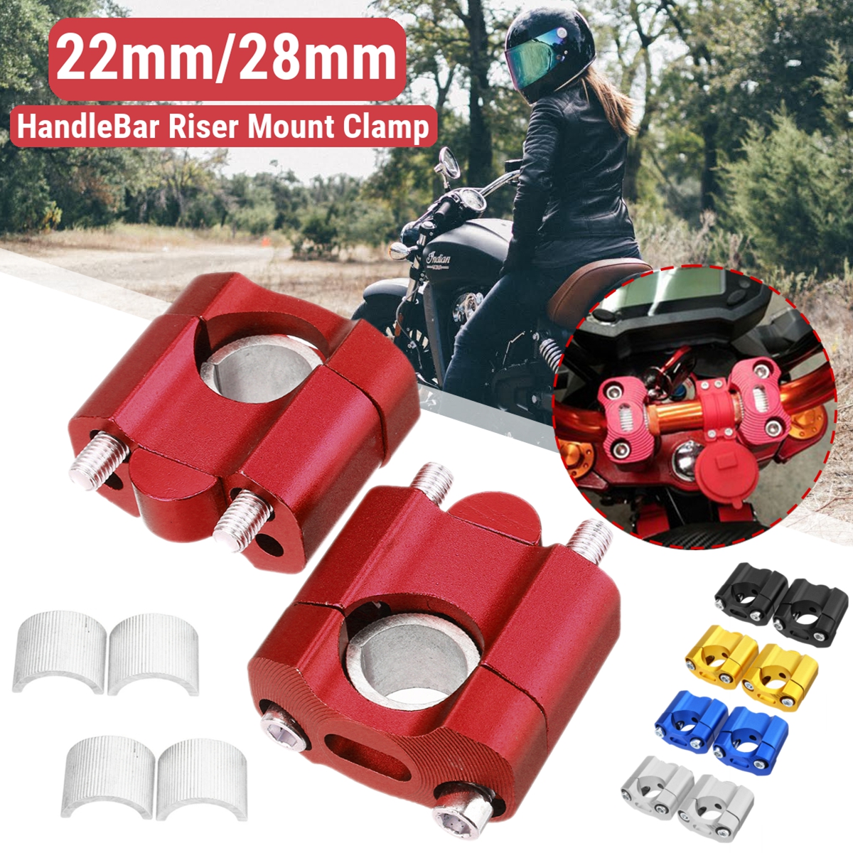 2PCS-HandleBar-Riser-Mount-Clamp-Adapter-22--28mm-Alu-Dirt-Bike-ATV-Universal-1722285