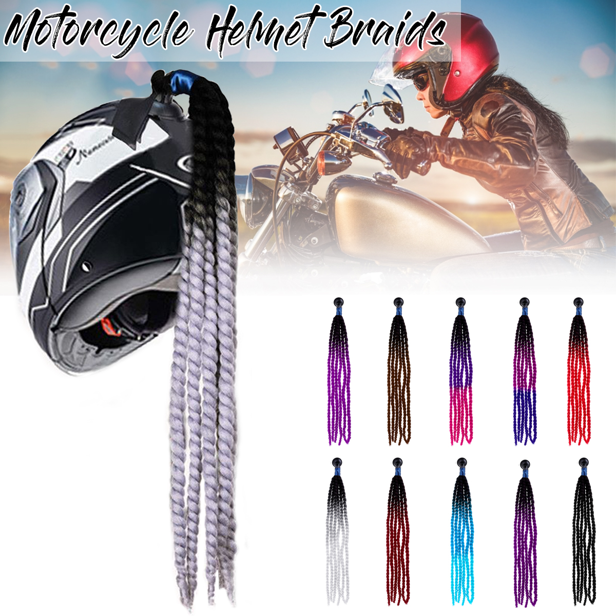 10Colours-24inch-Helmet-Pigtails--Ponytail-Motorcycle-Bike-Helmet-Braids-Removable-1454133