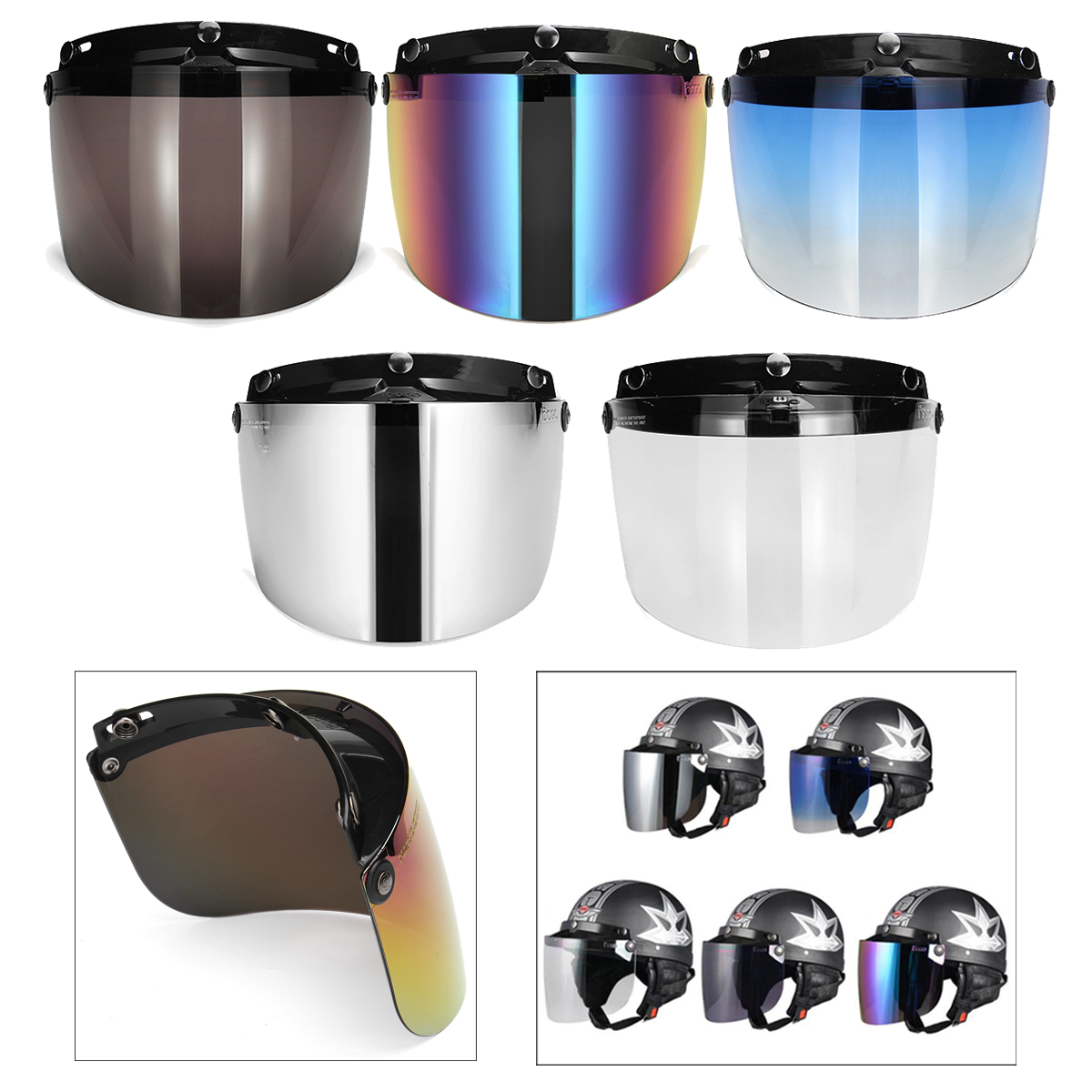 3-Snap-Flip-Up-Open-Face-Motorcycle-Helmet-Visor-Shield-Five-Colors-1353743