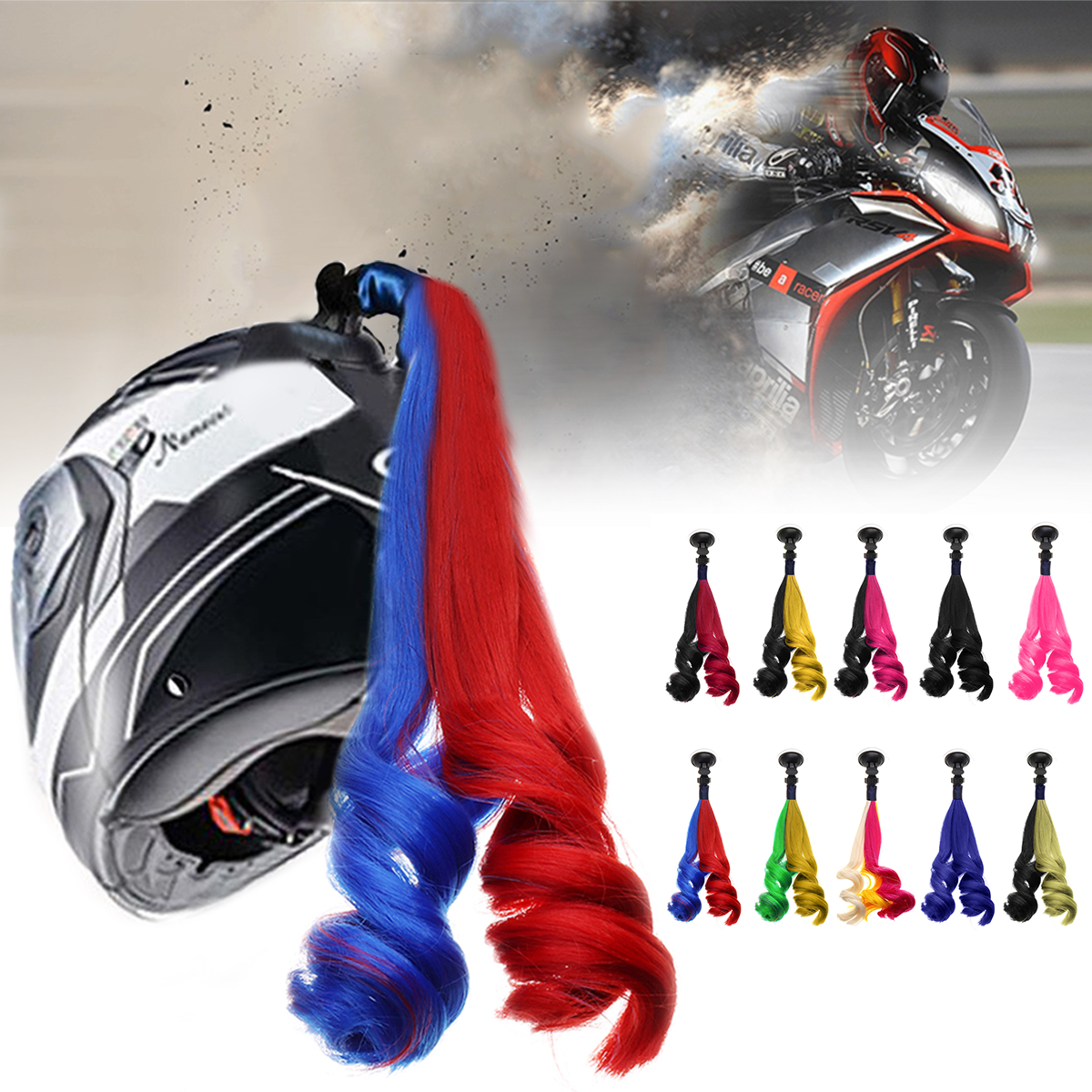 30cm-Motorcycle-Bike-Helmet-Braids-Gradient-Ramp-Sucker-Removable-Pigtail-Ponytail-1640739