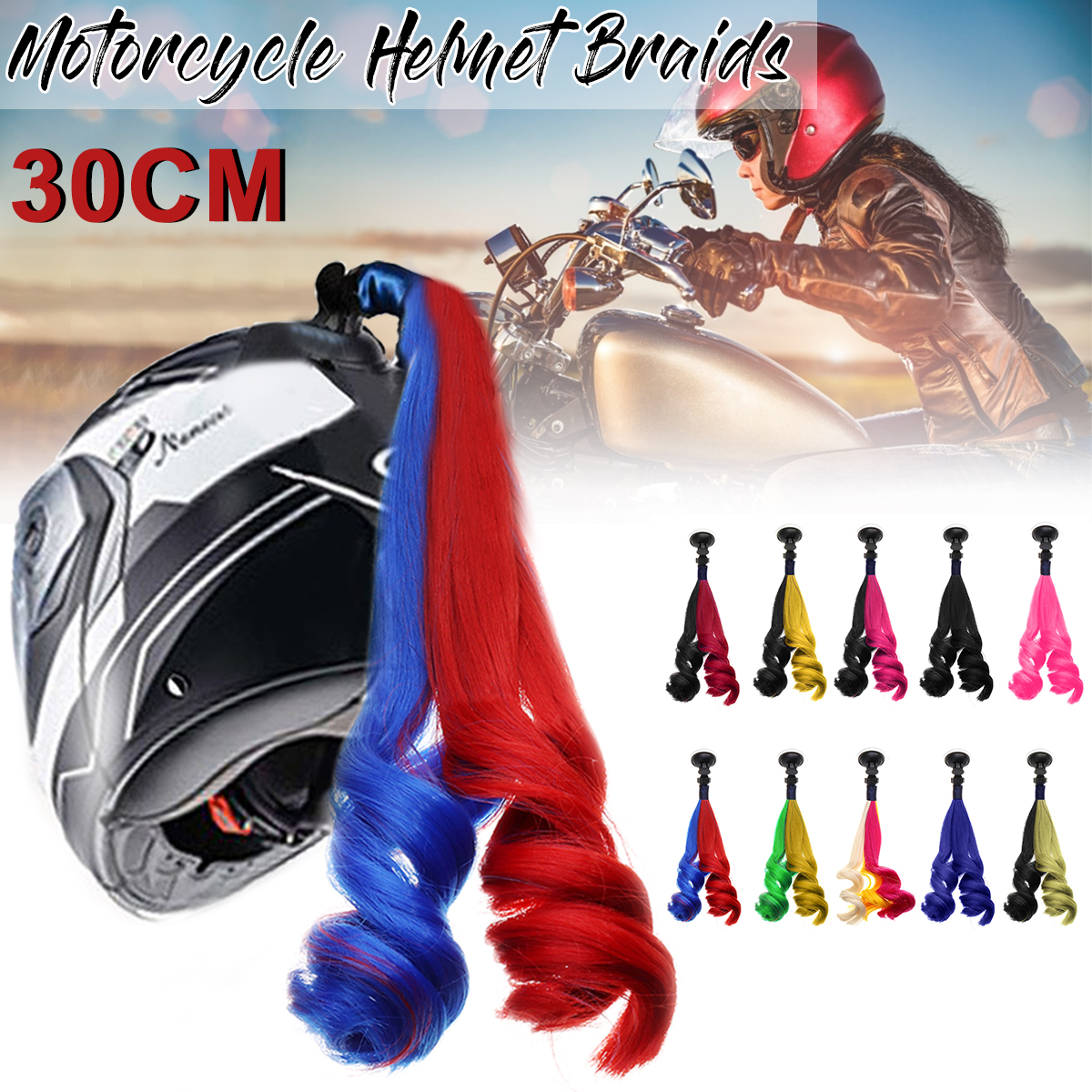 30cm-Motorcycle-Bike-Helmet-Braids-Gradient-Ramp-Sucker-Removable-Pigtail-Ponytail-1640739