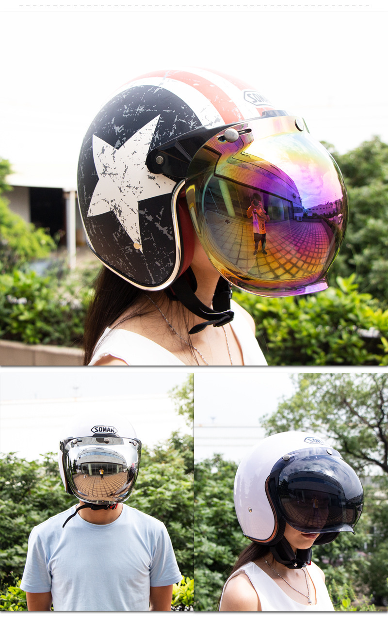 CYCYLEGEAR-Bubble-Shield-Helmet-Lens-For-Half-Retro-Flying-Helmet-Tri-buckle-Lens-With-Black-Frame-1694535