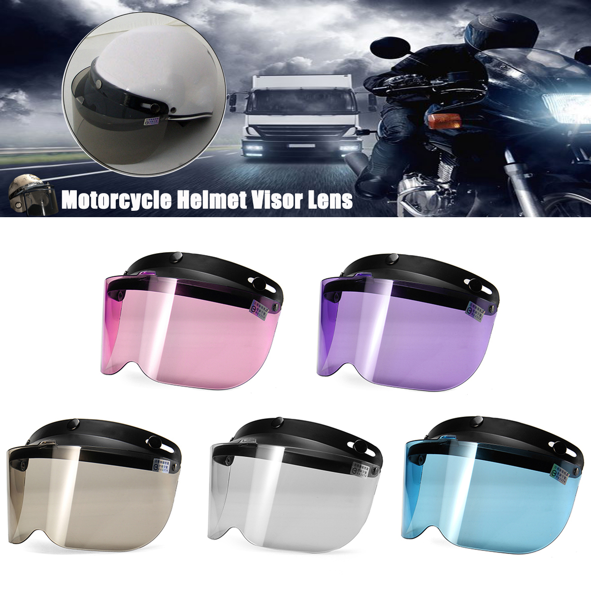 Open-Face-Helmet-3-Snap-Shield-Visor-Cover-For-Motorcycle-Bike-Universal-1373456