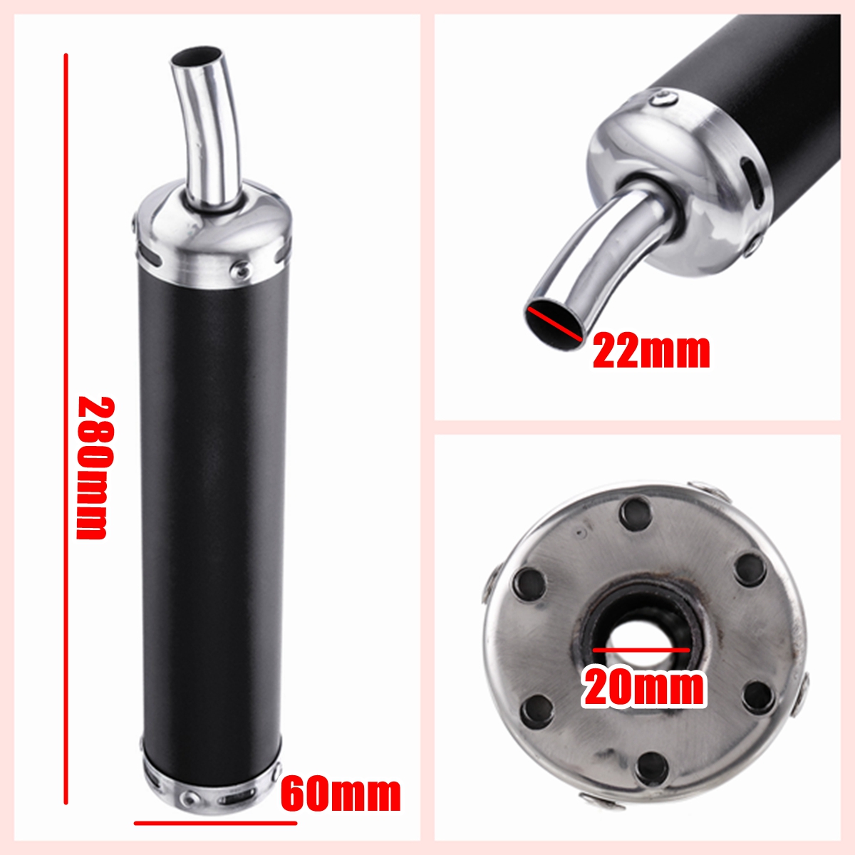 22MM-Inlet-Round-Bent-Outlet-Exhaust-Muffler-Tip-End-Tail-Pipe-with-GY6-Front-Pipe-Kit-Rear-1505698