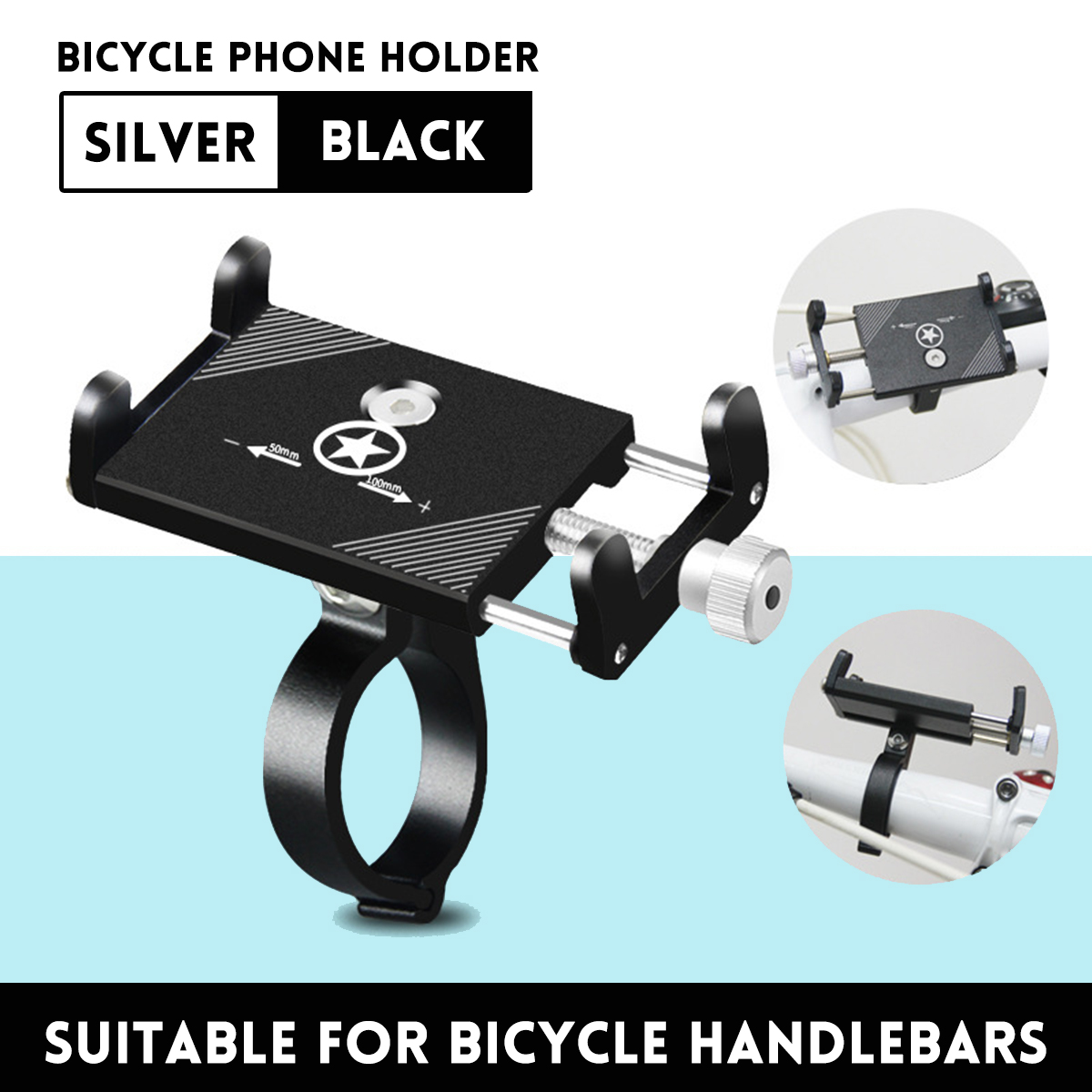 Aluminum-Alloy-Motorcycle-Bike-Bicycle-Phone-Holder-Mount-Handlebar-BlackSilver-1472536