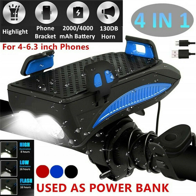 USB-Rechargeable-LED-Bicycle-Headlight-Bike-Horn-Handlebar-Phone-Holder-Cycle-VC-1608409