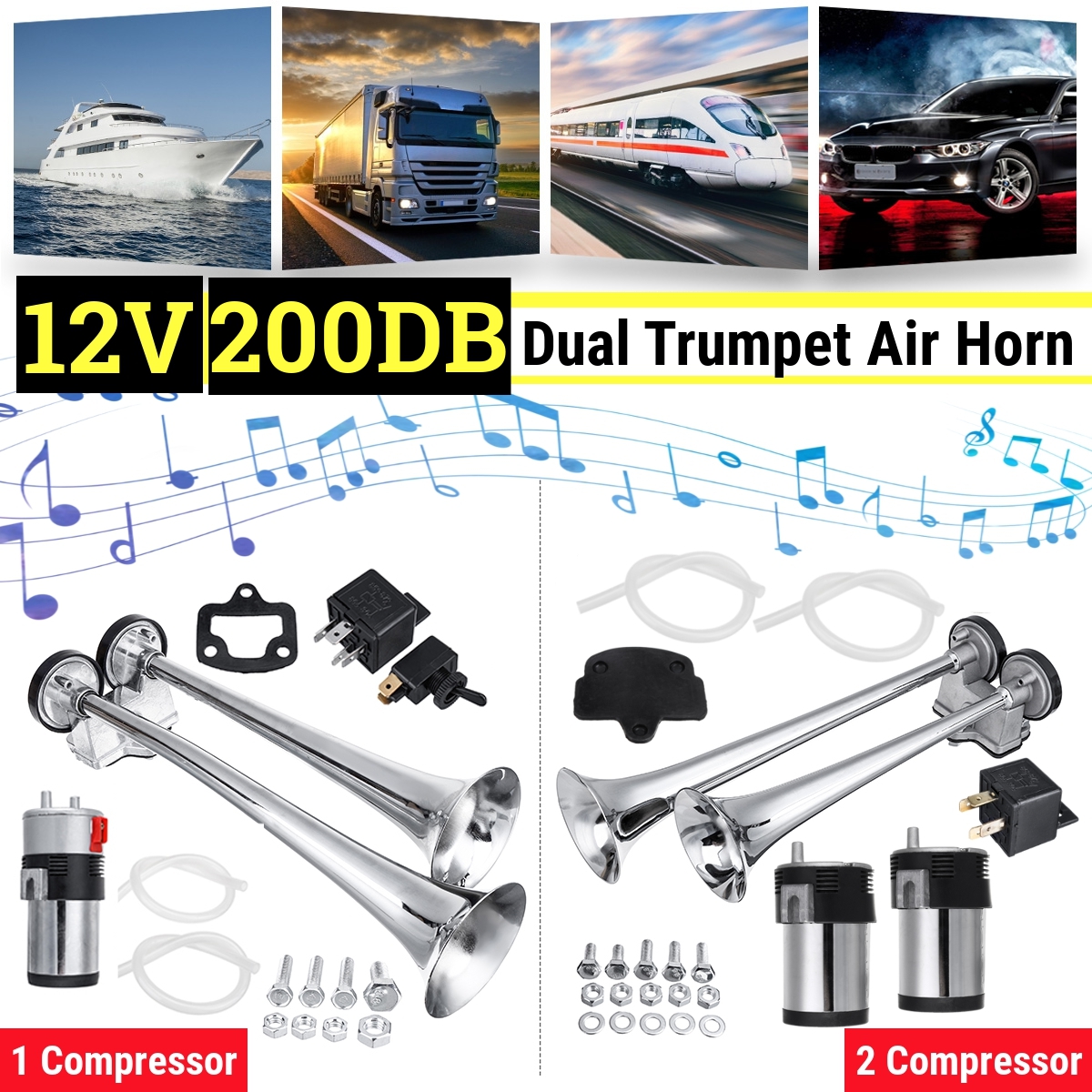 12V-150dB-Dual-Trumpet-Loud-Air-Horn-For-Car-Truck-RV-Train-Boat-1702822