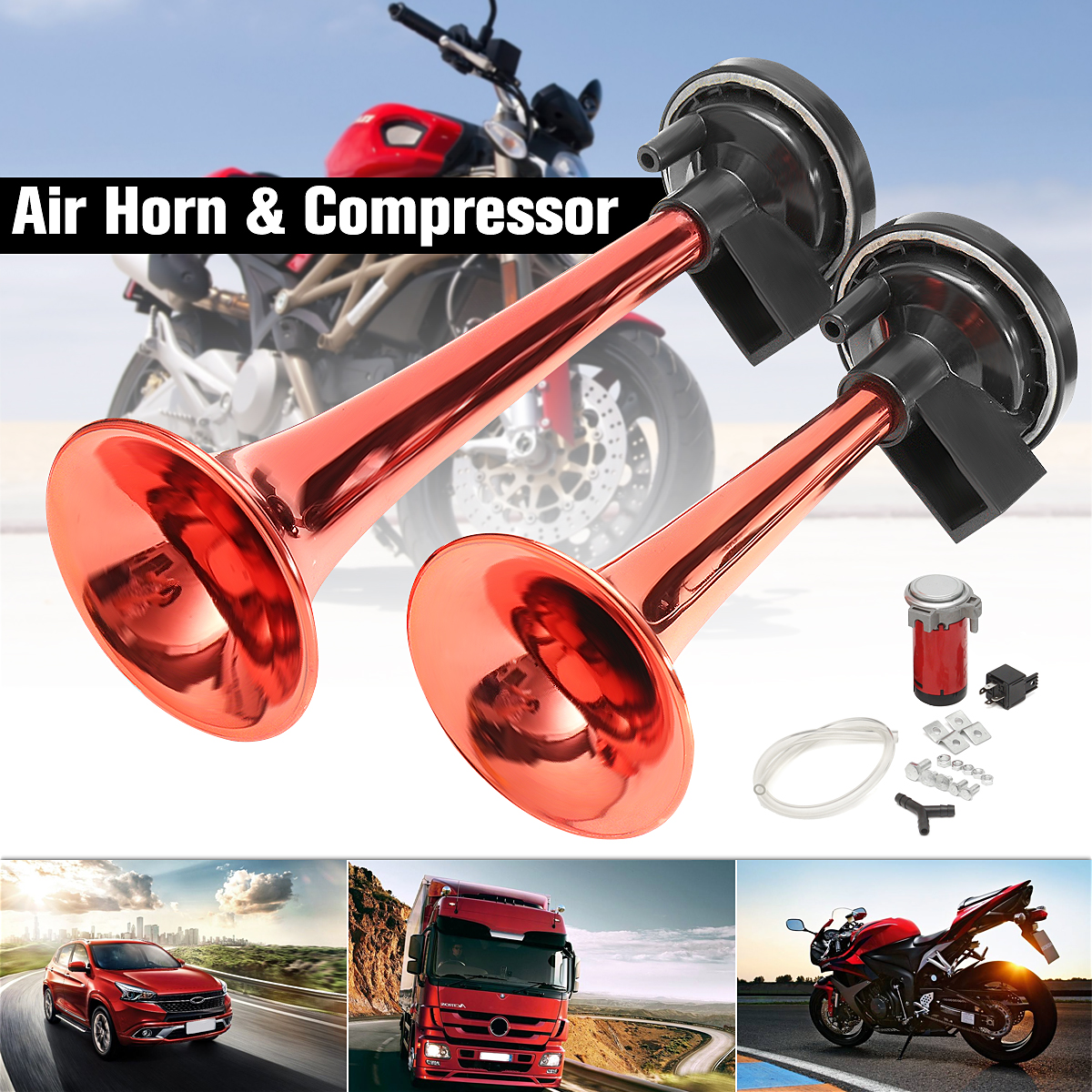 150dB-12V-2-Trumpet-Car-Air-Horn-Chrome-50HZ-with-Compressor-for-Auto-Truck-Lorry-Boat-Train-1453096