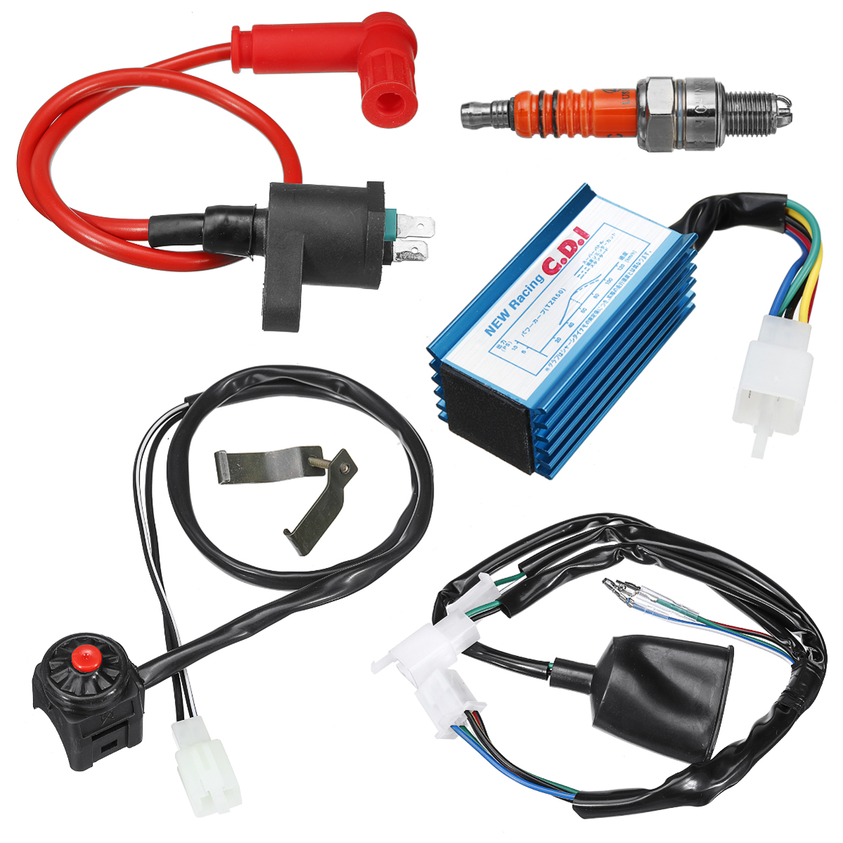 110-125cc-140cc-Wiring-Loom-Ignition-Coil-CDI-Spark-Plug-Kit-Kick-Start-Dirt-Bike-Moped-Scooter-ATV-1483215