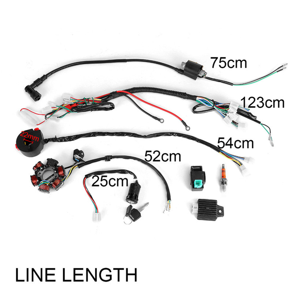 50CC-125CC-Mini-ATV-Complete-Wiring-Harness-CDI-STATOR-6-Coil-Pole-Ignition-Electric-1340552