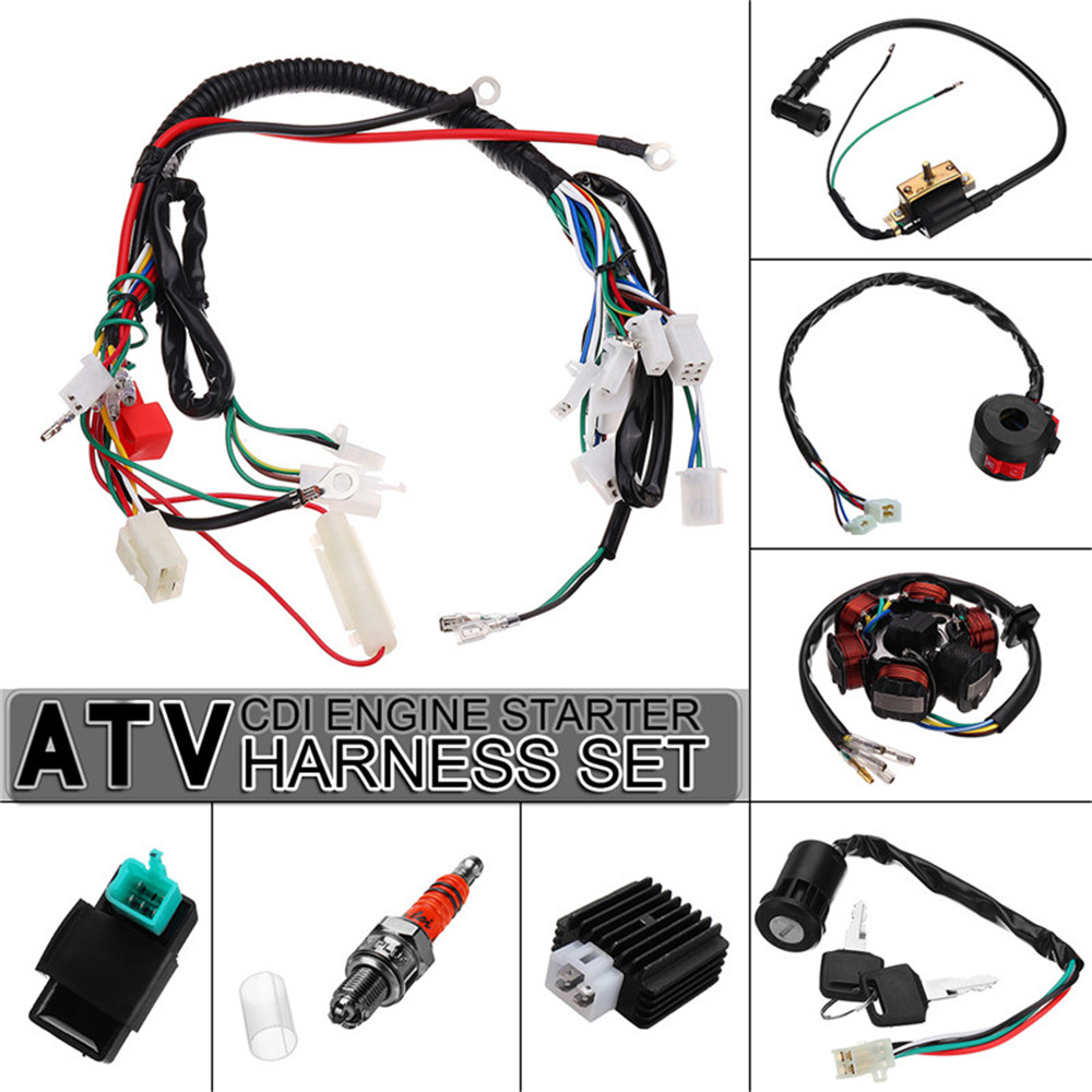 50CC-125CC-Mini-ATV-Complete-Wiring-Harness-CDI-STATOR-6-Coil-Pole-Ignition-Electric-1340552