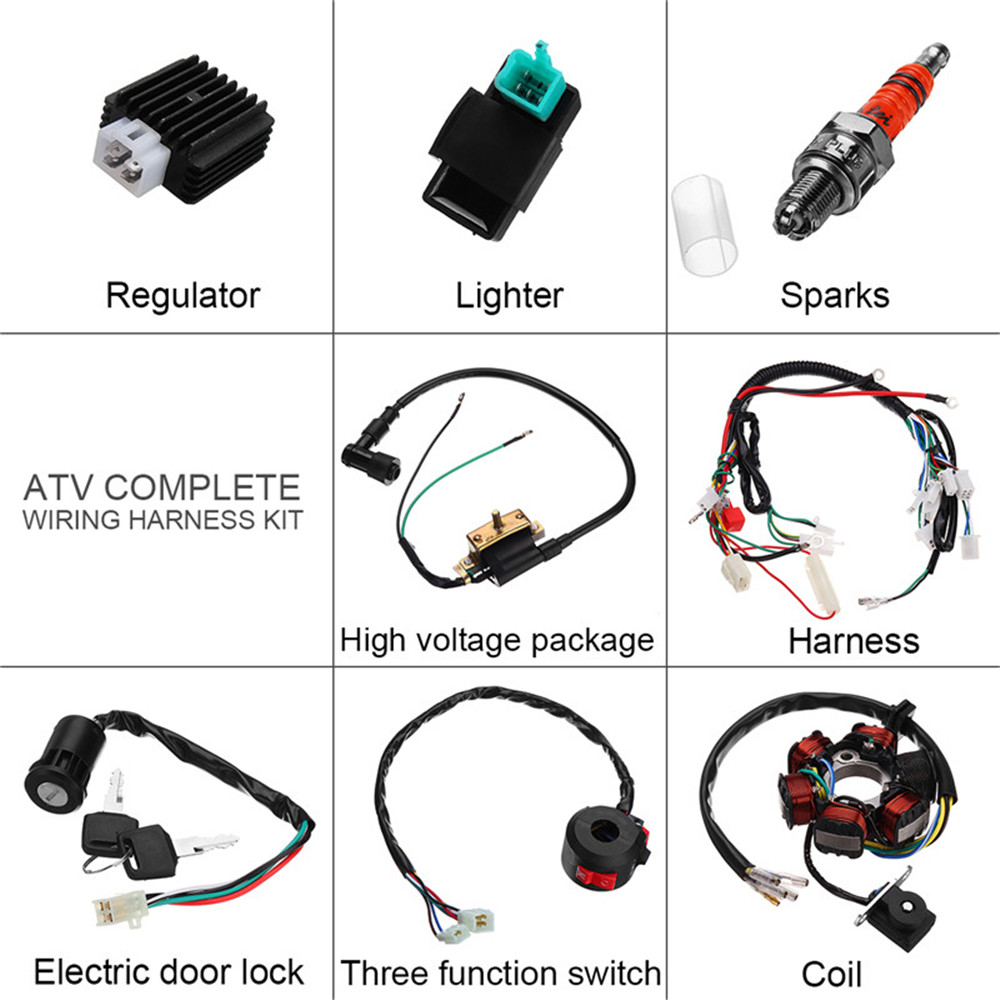 50CC-125CC-Mini-ATV-Complete-Wiring-Harness-CDI-STATOR-6-Coil-Pole-Ignition-Electric-1340552