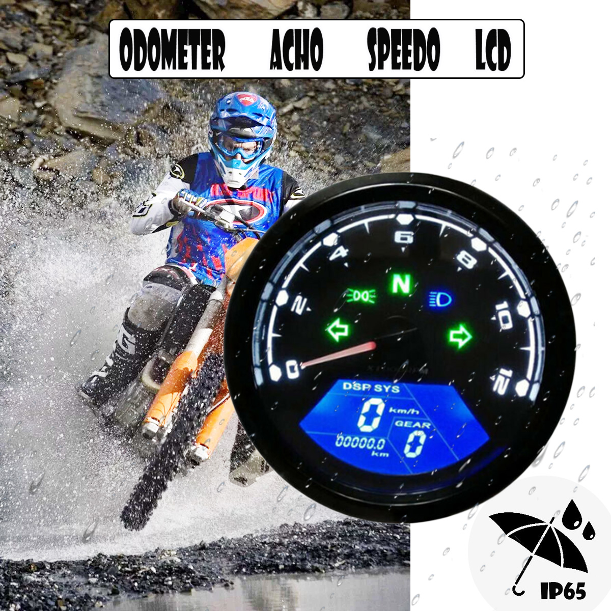 12V-12000RPM-Waterproof-LCD-Digital-Motorcycle-Speedometer-Odometer-Tachometer-MPHKMH-Universal-1608345
