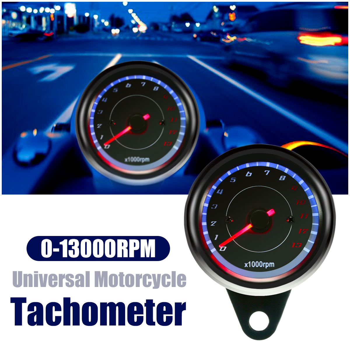 12V-13000RPM-Motorcycle-RedBlue-LED-Tachometer-Speedometer-Gauge-Universal-1043967