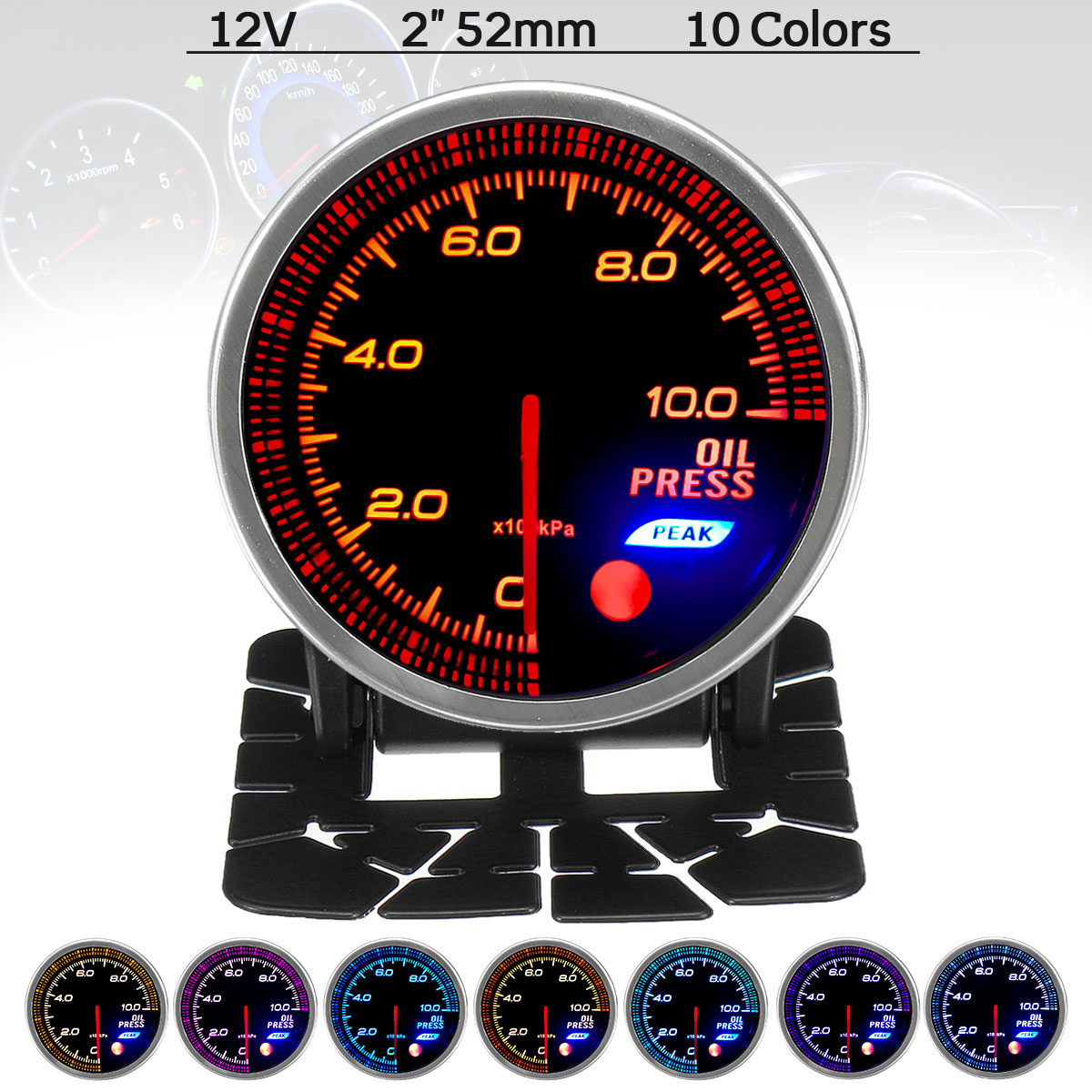 12V-2-52mm-18-NPT-Oil-Press-Pressure-Gauge-Meter-LED-10-Colors--Sensor-1580720