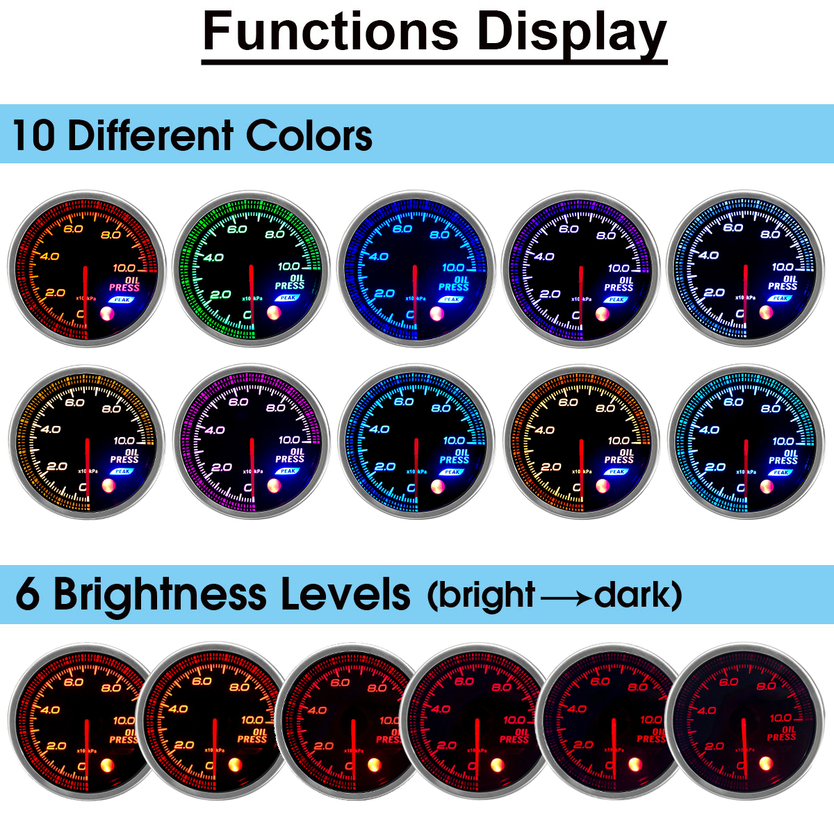 12V-2-52mm-18-NPT-Oil-Press-Pressure-Gauge-Meter-LED-10-Colors--Sensor-1580720