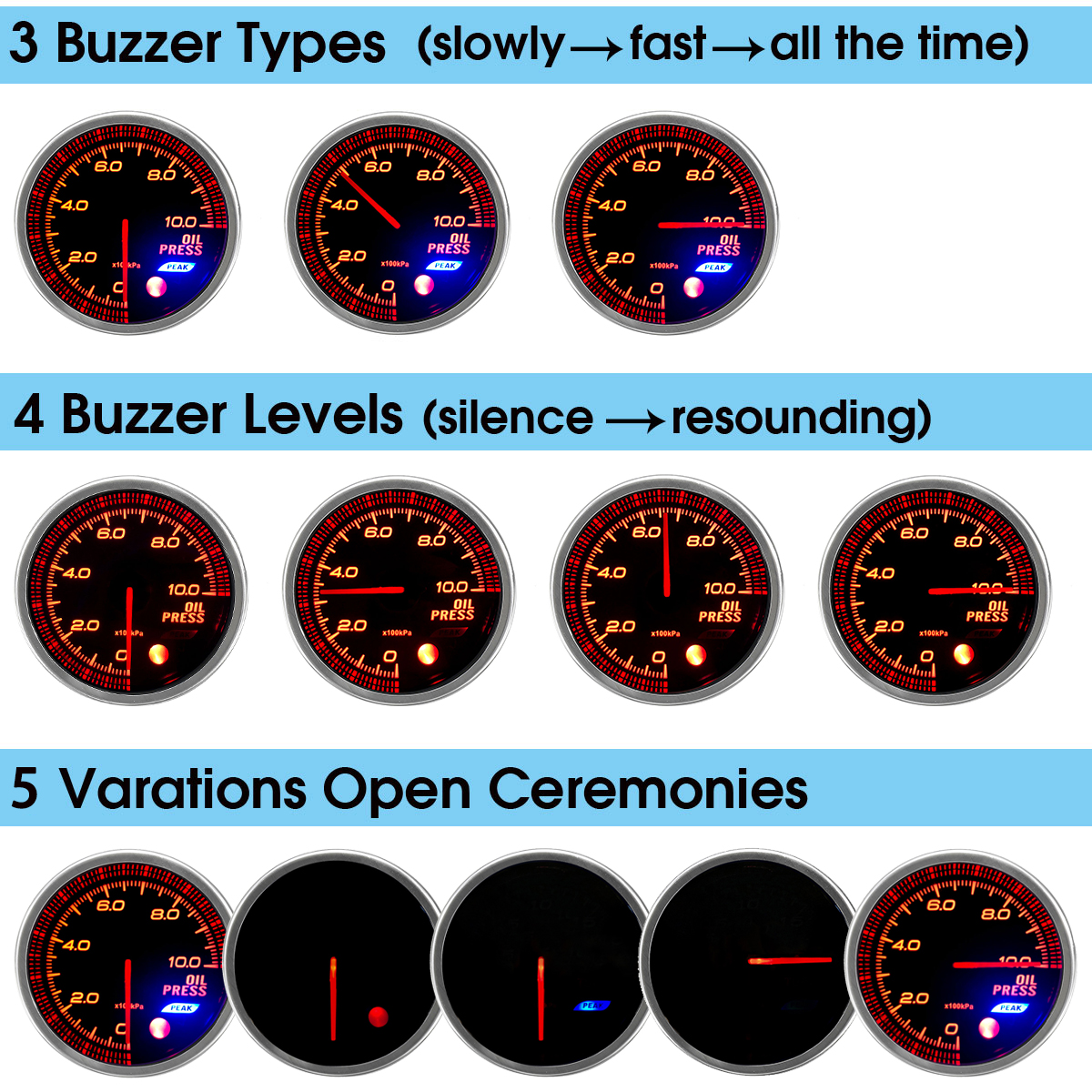 12V-2-52mm-18-NPT-Oil-Press-Pressure-Gauge-Meter-LED-10-Colors--Sensor-1580720