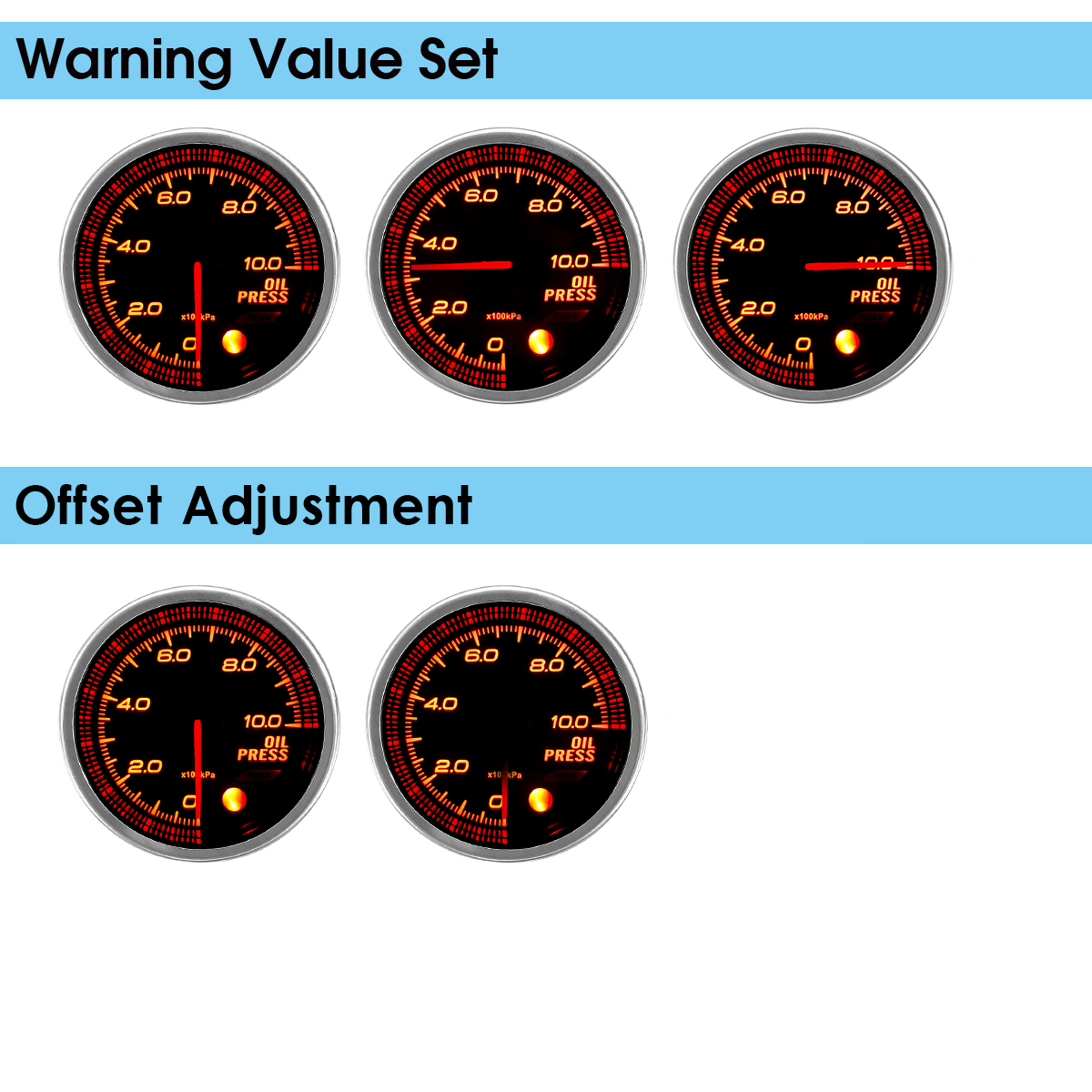 12V-2-52mm-18-NPT-Oil-Press-Pressure-Gauge-Meter-LED-10-Colors--Sensor-1580720