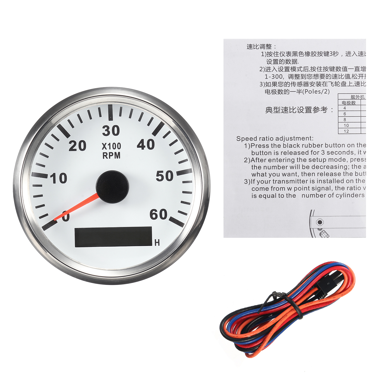 12V-24V-85mm-0-6000-RPM-Boat-Meter-Tachometer-Hourmeter-1307913