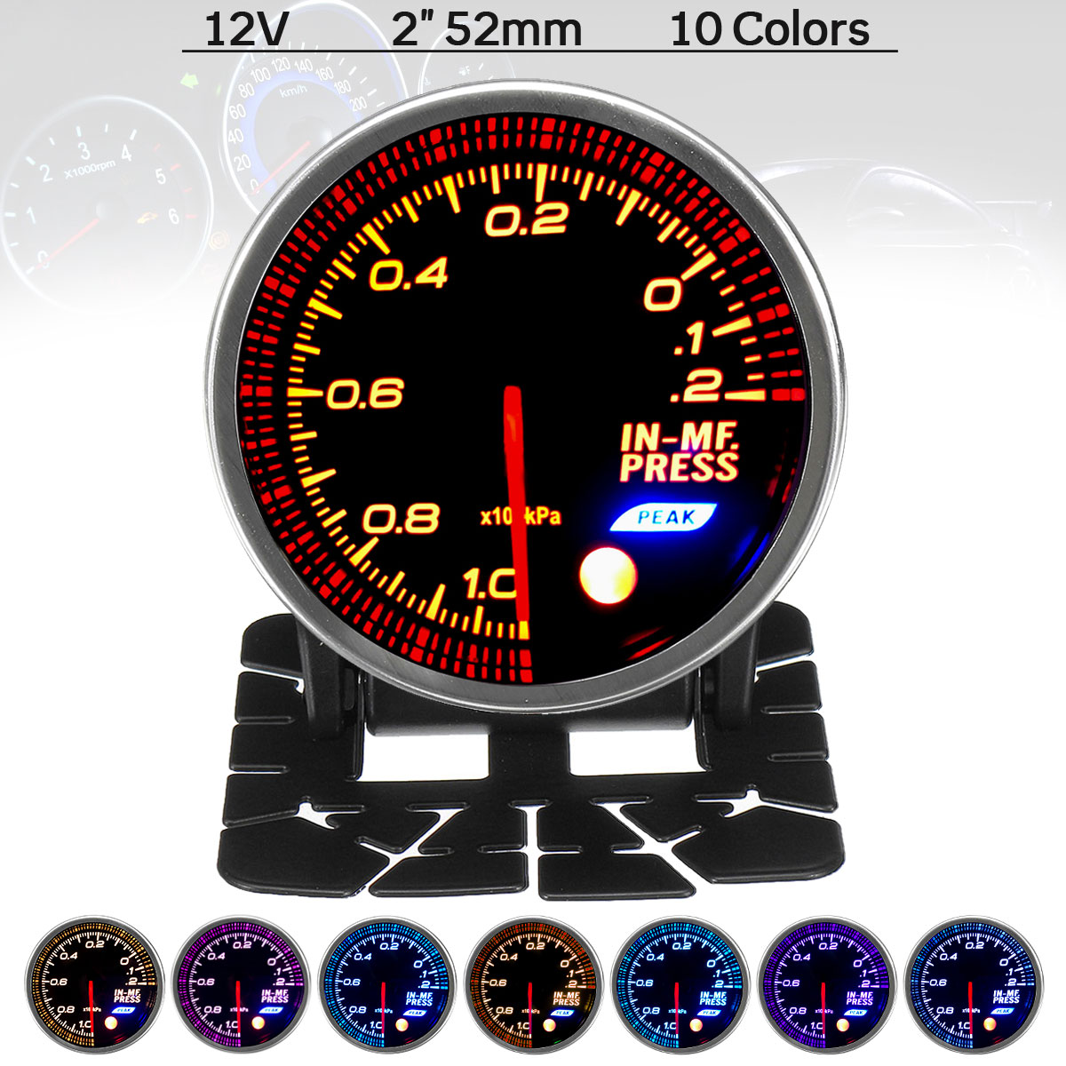 12V-2quot-52mm-10-Color-LED-Mechanical-Pressure-Vacuum-Intake-Turbo-Boost-Gauge-Meter-1578992