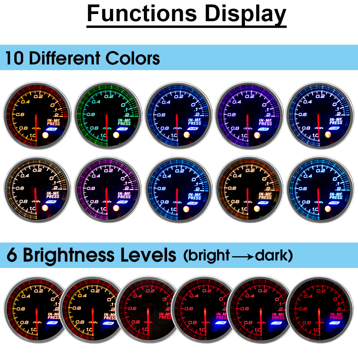 12V-2quot-52mm-10-Color-LED-Mechanical-Pressure-Vacuum-Intake-Turbo-Boost-Gauge-Meter-1578992