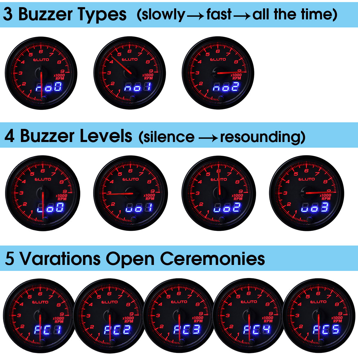 2-Inch-52mm-Auto-Tach-Tachometer-RPM-Gauge-Meter-10-Color-LED-Tinted-Face-Universal-1608396