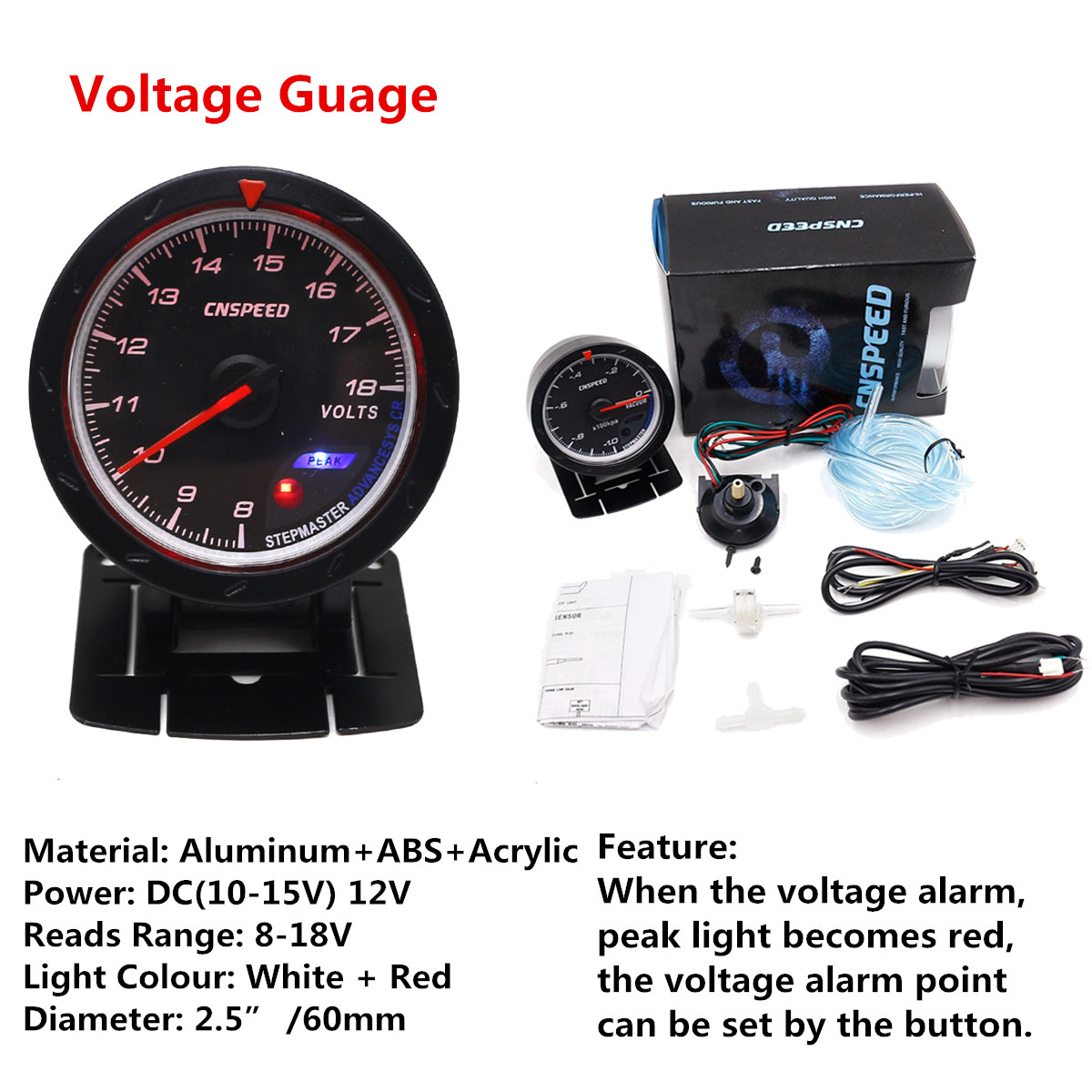 25inch-60mm-Stepper-Motor-White--Red-LED-Voltmeter-Voltage-Gauge-W-Holder-1406982