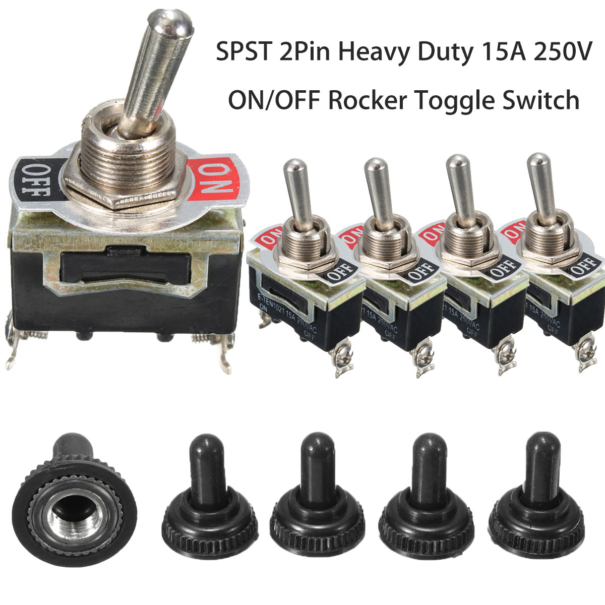 5Pcs-SPST-2Pin-Heavy-Duty-15A-250V-ONOFF-Rocker-Toggle-Switch-Waterproof-Boot-1130622