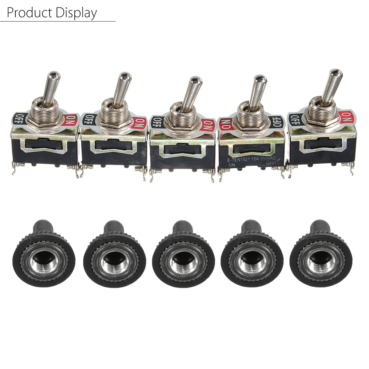 5Pcs-SPST-2Pin-Heavy-Duty-15A-250V-ONOFF-Rocker-Toggle-Switch-Waterproof-Boot-1130622