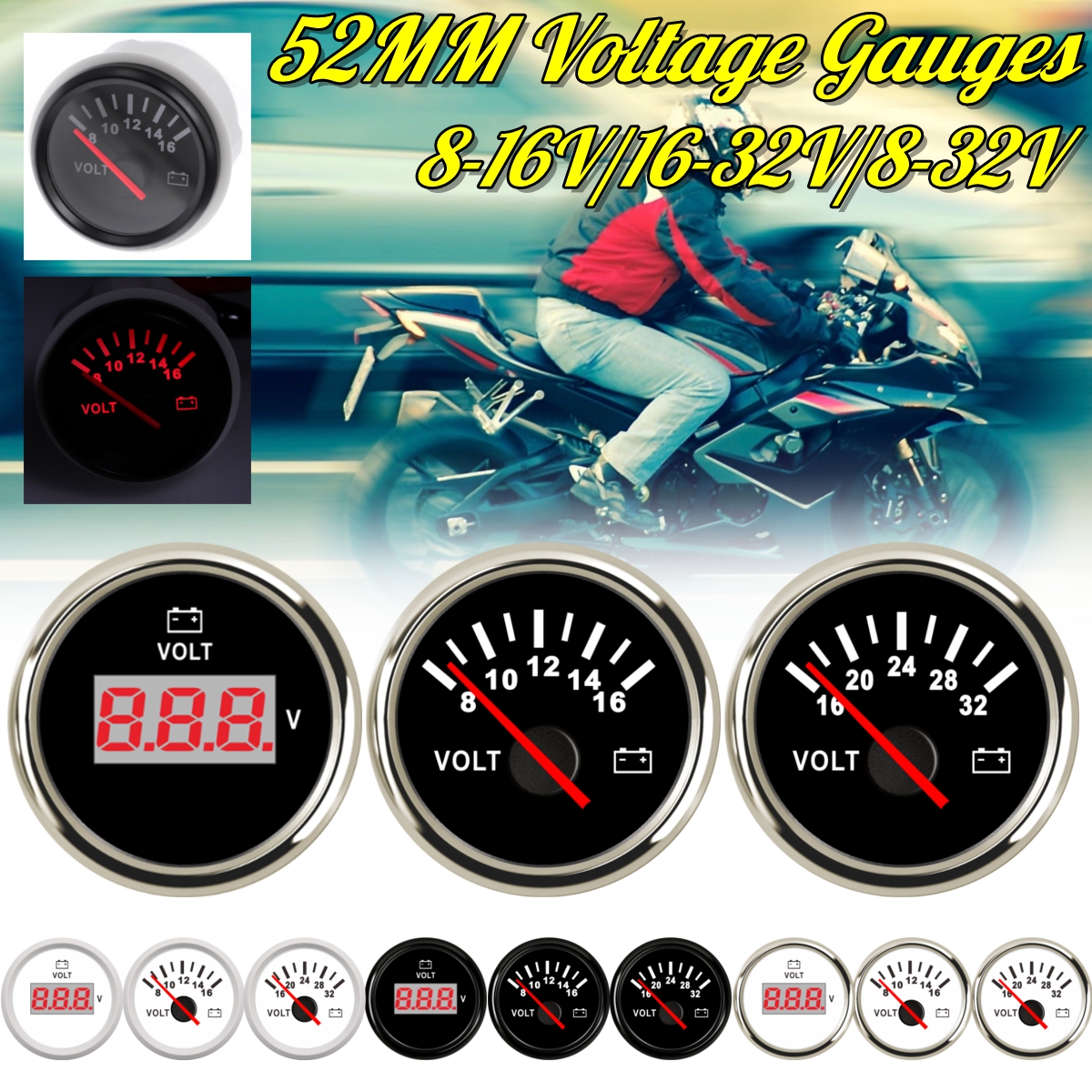 8-16V--16-32V--8-32V-12V-24V-52mm-Volt-Meter-Voltage-Gauges-Voltmeter-For-Caravan-Boat-Marine-Car-Re-1785168