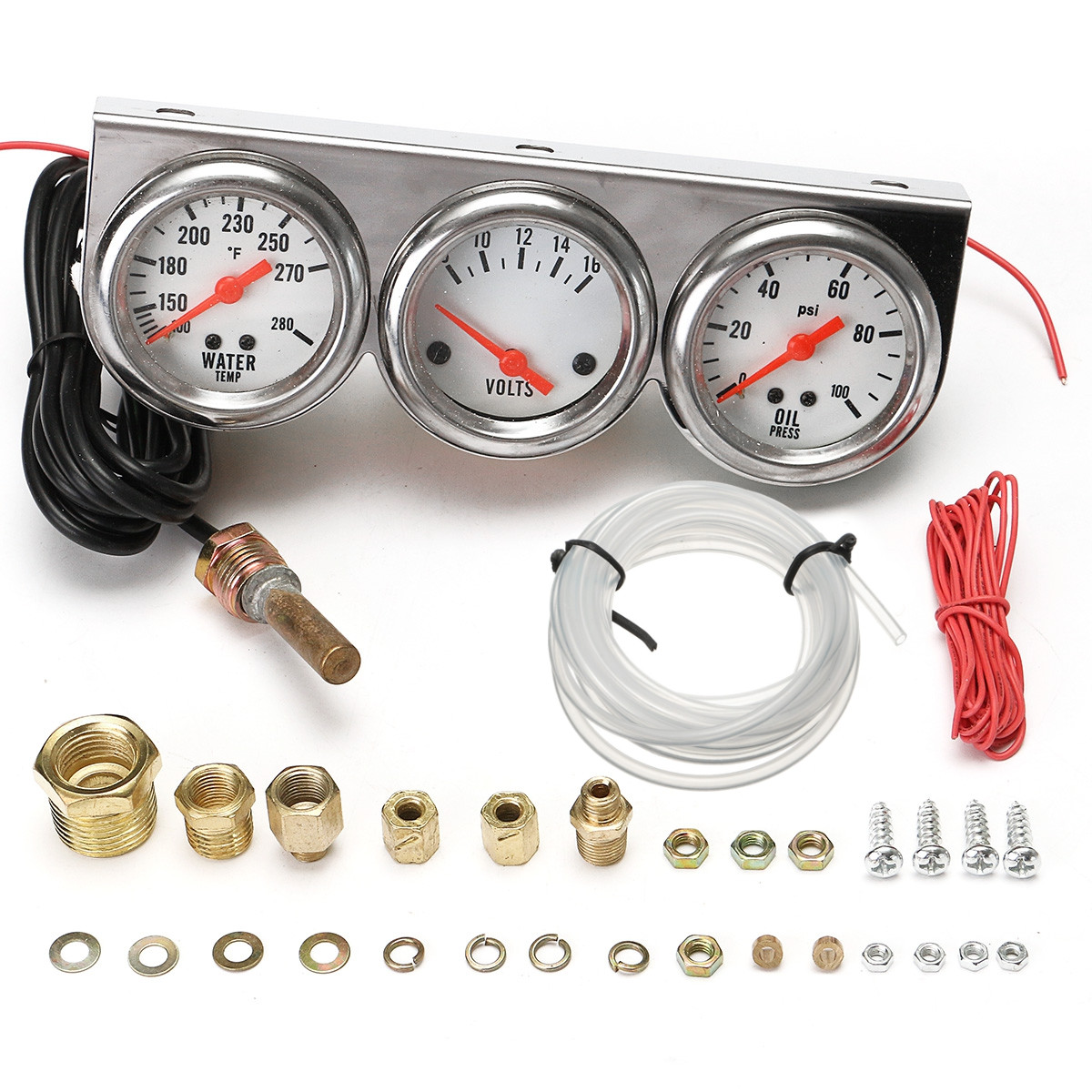 Universal-227inch-Gauge-Water-Temp-VOLTAGE-Volt-Oil-Pressure-Complete-SET-W-Panel-1125874
