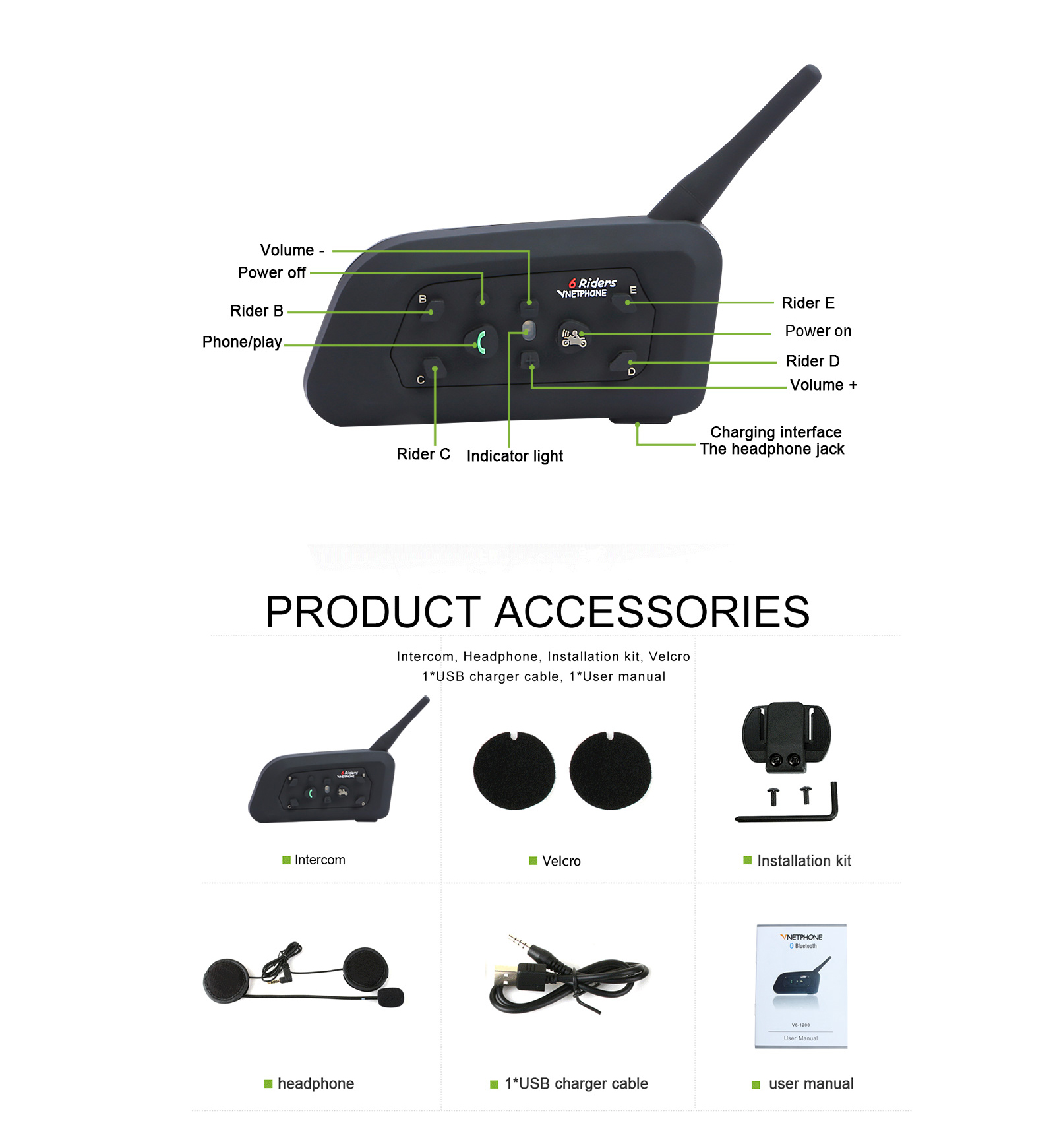 VNETPHONE-V6-1200-1200M-Motorcycle-Helmet-Intercom-Interphone-With-bluetooth-Function-925953