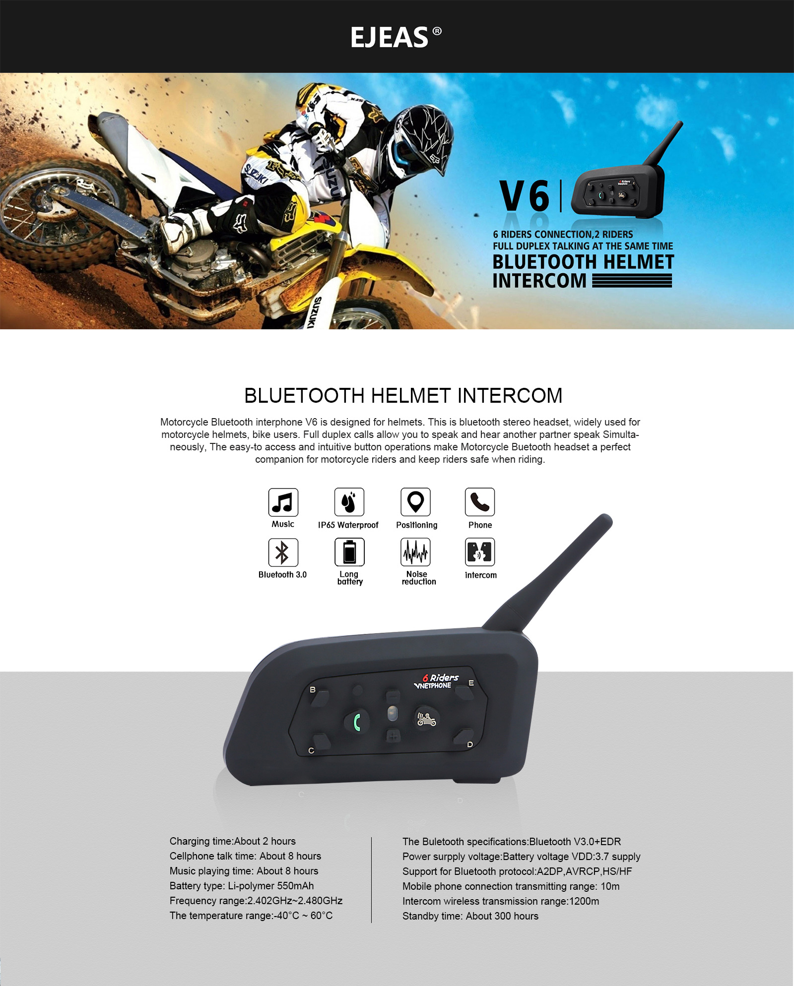 VNETPHONE-V6-1200-1200M-Motorcycle-Helmet-Intercom-Interphone-With-bluetooth-Function-925953