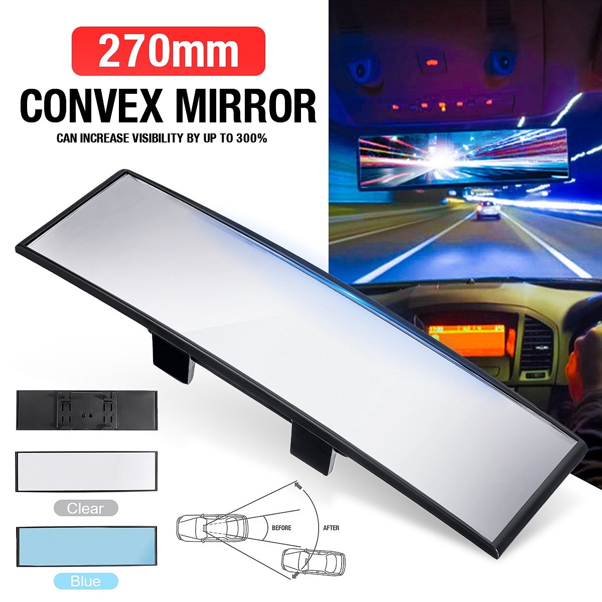Car-Interior-Panoramic-270mm-Convex-Rear-View-Rearview-Mirror-Universal-Clip-On-1675494