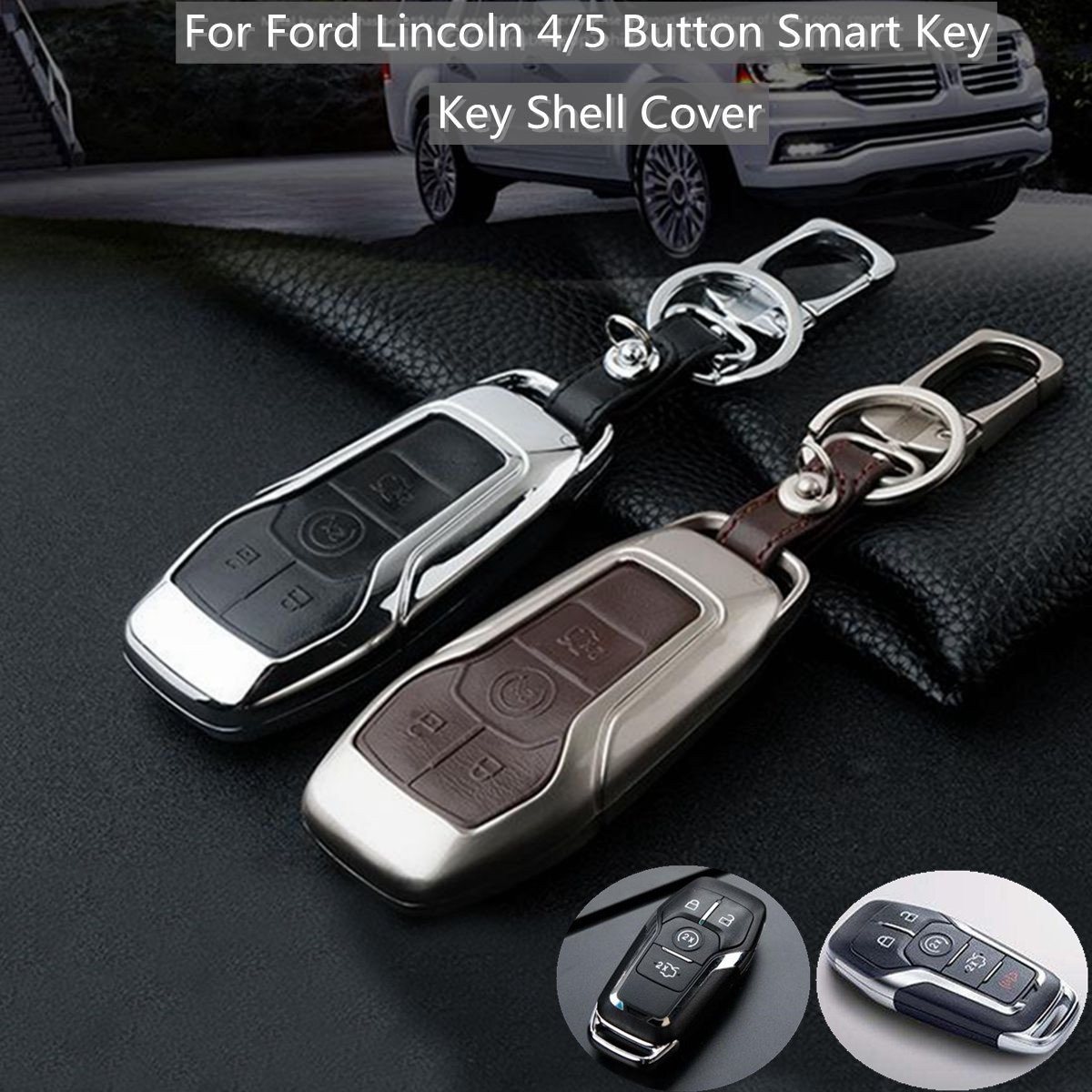 Alloy-Smart-Remote-Key-Shell-Pu-Leather-Case-Cover-for-Ford-Lincoln-45-Button-1236994