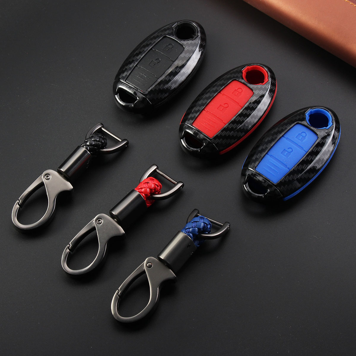 Carbon-Fiber-Car-Key-Case-Shell-Key-Cover-With-Key-Chain-For-Nissan-1657430
