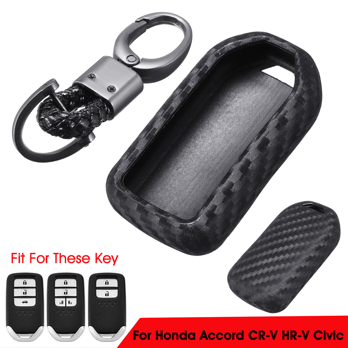 TPU-Car-Key-Case-Carbon-Fiber-Black-Cover-Keychain-For-Honda-Accord-CR-V-HR-V-Civic-1663412