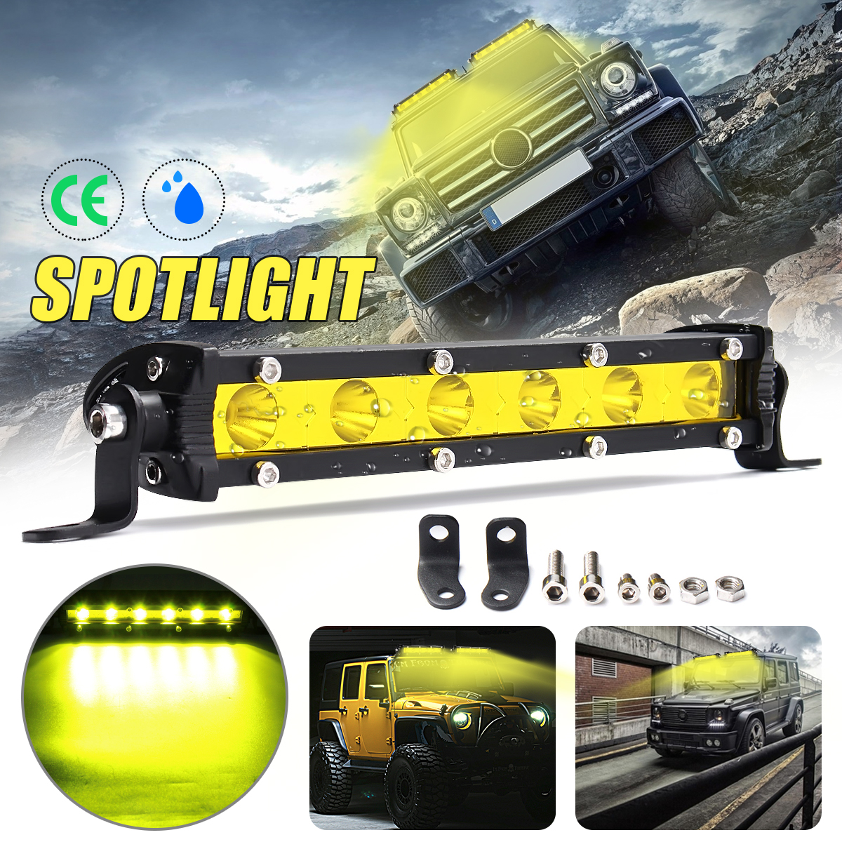 7-Inch-18W-LED-Work-Light-Bar-Spot-Beam-Driving-Lamp-Yellow-DC-12V-for-SUV-ATV-Boat-4WD-Off-Road-1375499