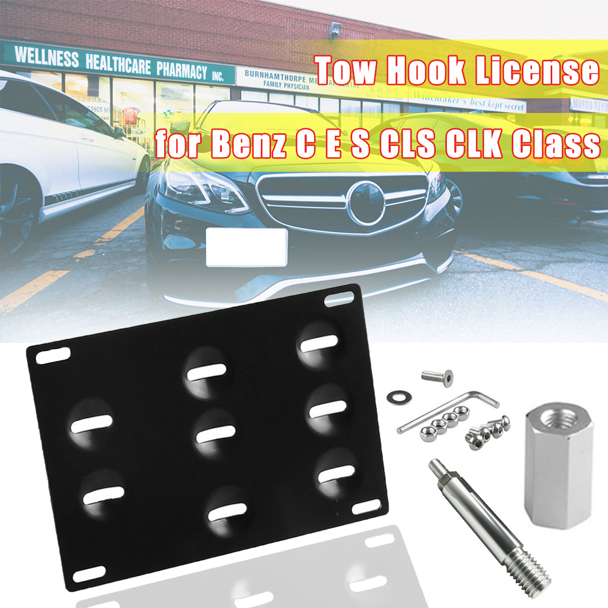 Car-Bumper-Tow-Hook-License-Plate-Frame-Mount-Bracket-For-Mercedes-Benz-C-E-S-CLS-CLK-Class-1570230