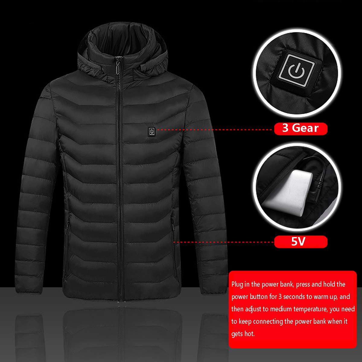 Unisex-Electric-Heated-Warm-Hooded-Jacket-Coat-Infrared-Heating-Long-Sleeve-USB-1753296