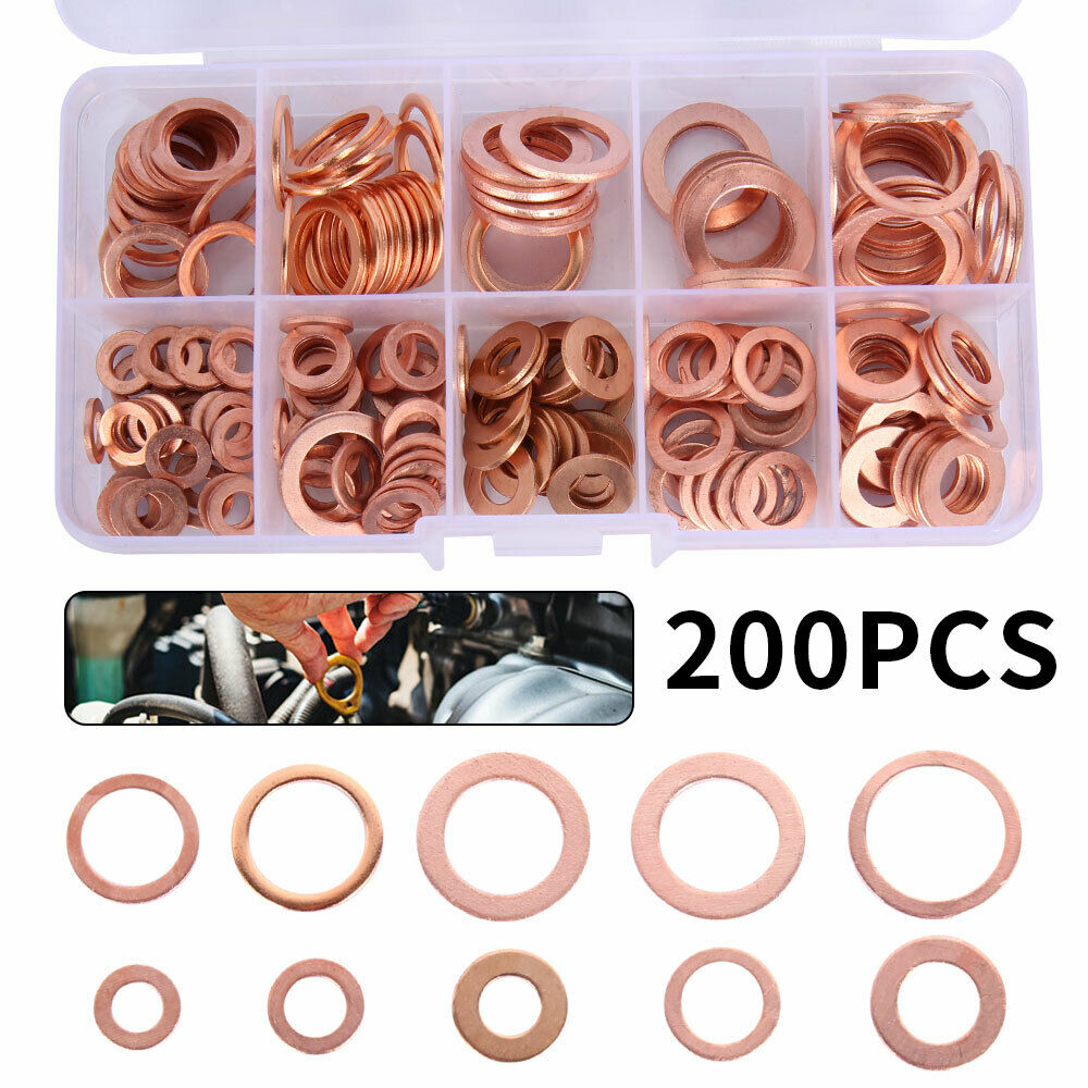 200pcs--M5-M14-Copper-Washer-Gasket-Set-Flat-Ring-Seal-Assortment-Kit-With-Box-1750226