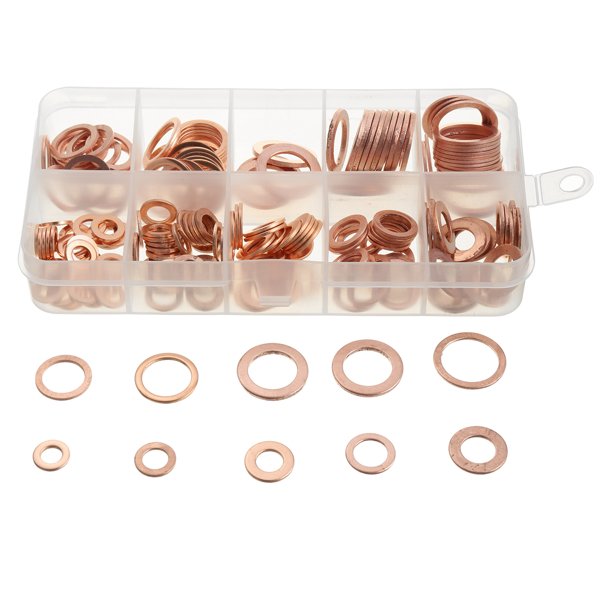 200pcs--M5-M14-Copper-Washer-Gasket-Set-Flat-Ring-Seal-Assortment-Kit-With-Box-1750226