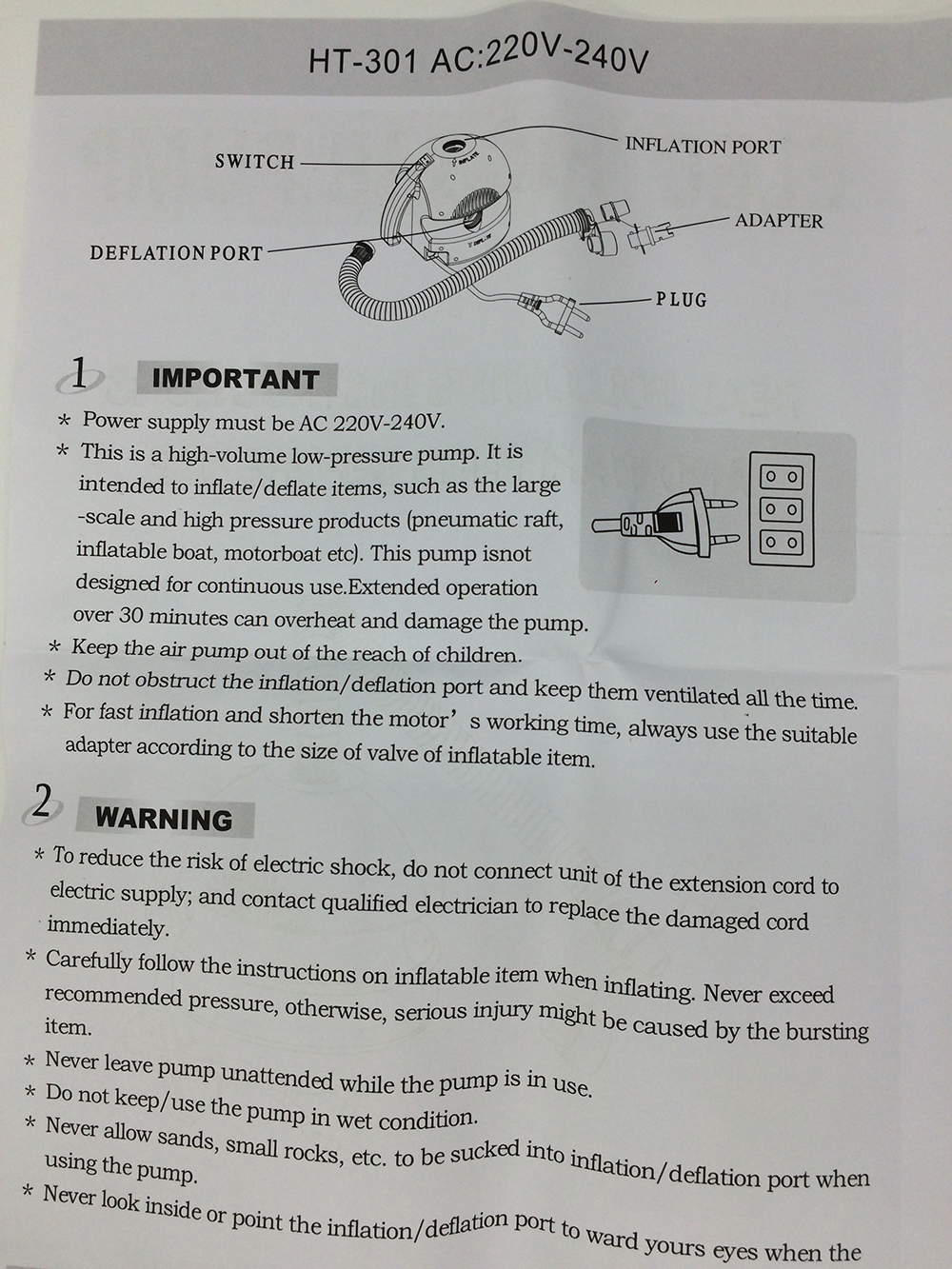 Stermay-HT-301-400W-High-Power-Electric-Air-Pump-Inflator-for-Inflatable-Boat-Swimming-Pool-Bed-Matt-1815616