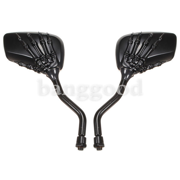 Chrome-Motorcycle-Skull-Mirror-For-Harley-Softail-Dyna-Black-33915