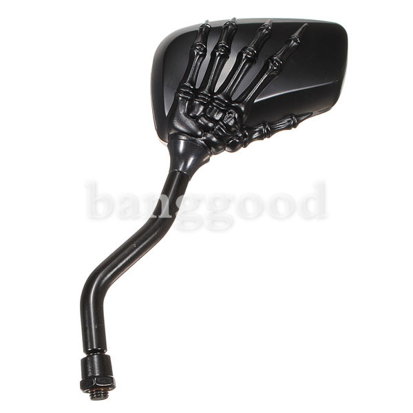 Chrome-Motorcycle-Skull-Mirror-For-Harley-Softail-Dyna-Black-33915