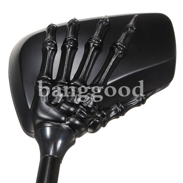 Chrome-Motorcycle-Skull-Mirror-For-Harley-Softail-Dyna-Black-33915