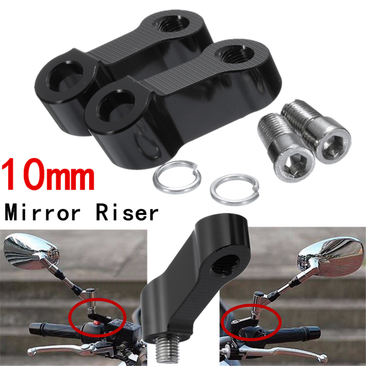 M10-10mm-CNC-Motorcycle-Handlebar-Mount-Mirror-Riser-Extender-Adaptor-Adapter-1051735