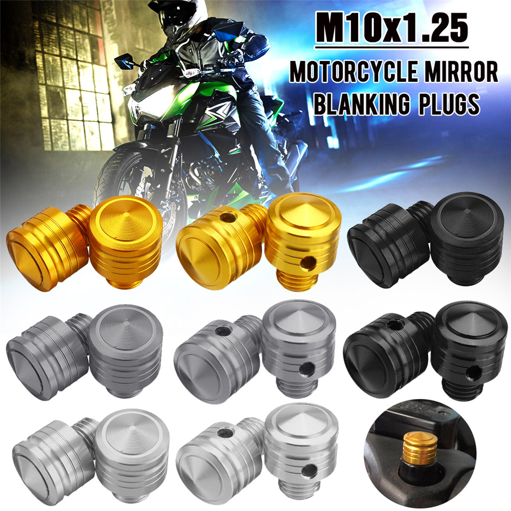 Pair-10MM-Billet-Aluminium-Threaded-Motorcycle-Motorbike-Mirror-Blanking-Screw-Plugs-1425722