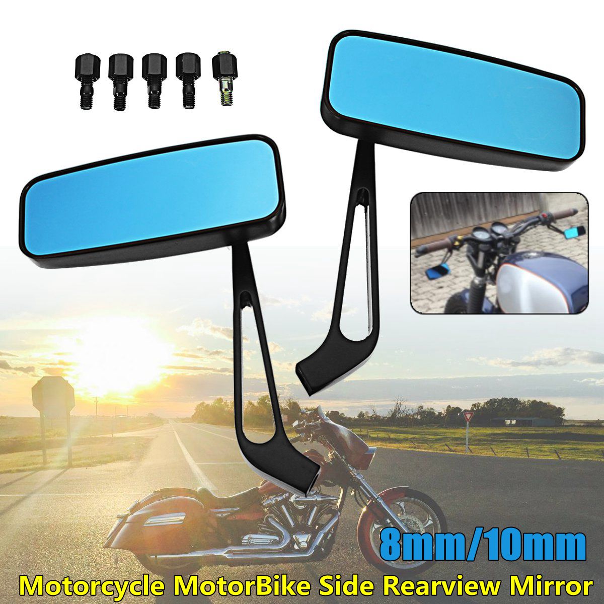 Pair-8mm10mm-Motorcycle-Blue-Glass-Mirrors-Side-Rearview-Scooter-Universal-1358176