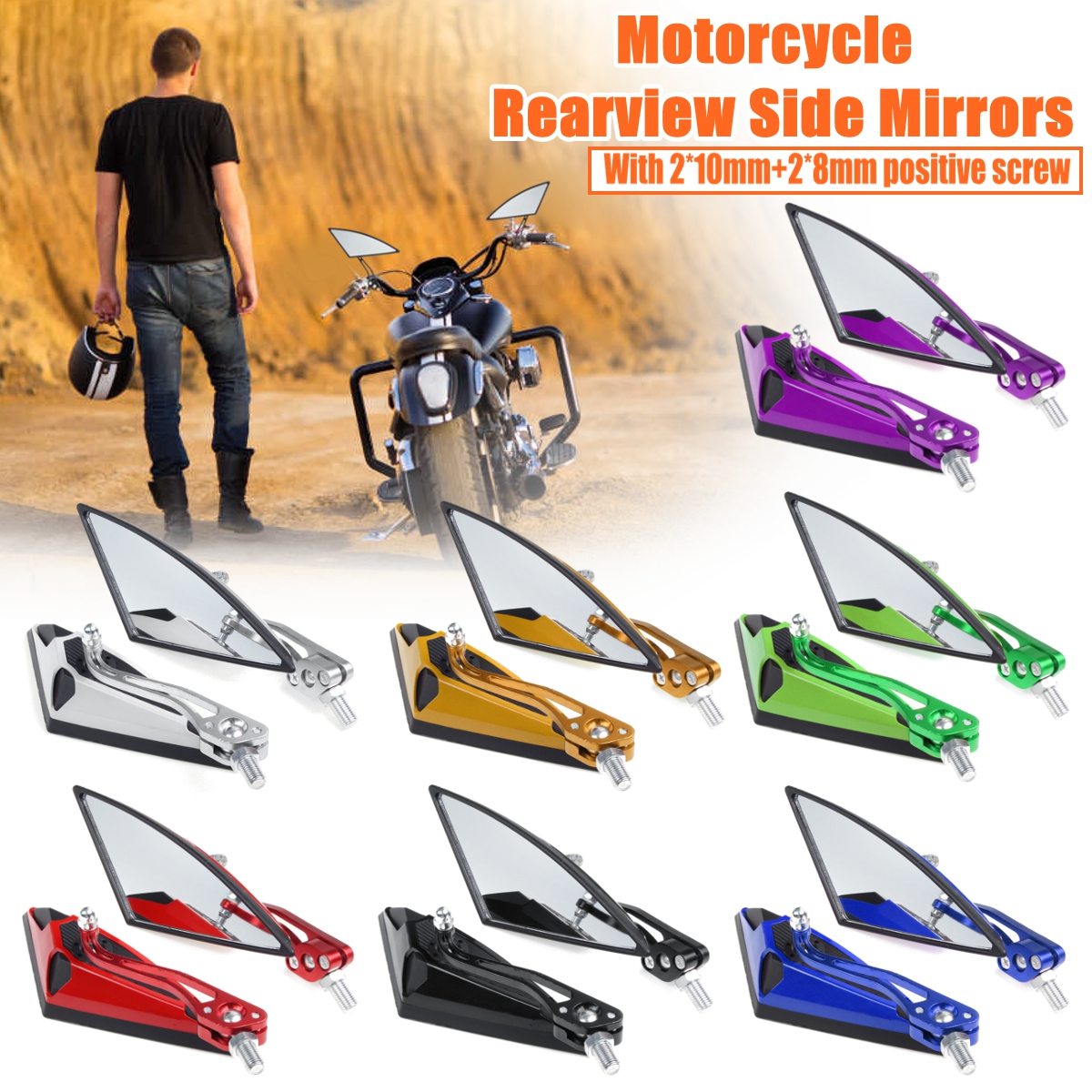 Pair-Universal-Motorcycle-Aluminum-Rod-Rearview-Side-Mirrors-Triangle-1579176